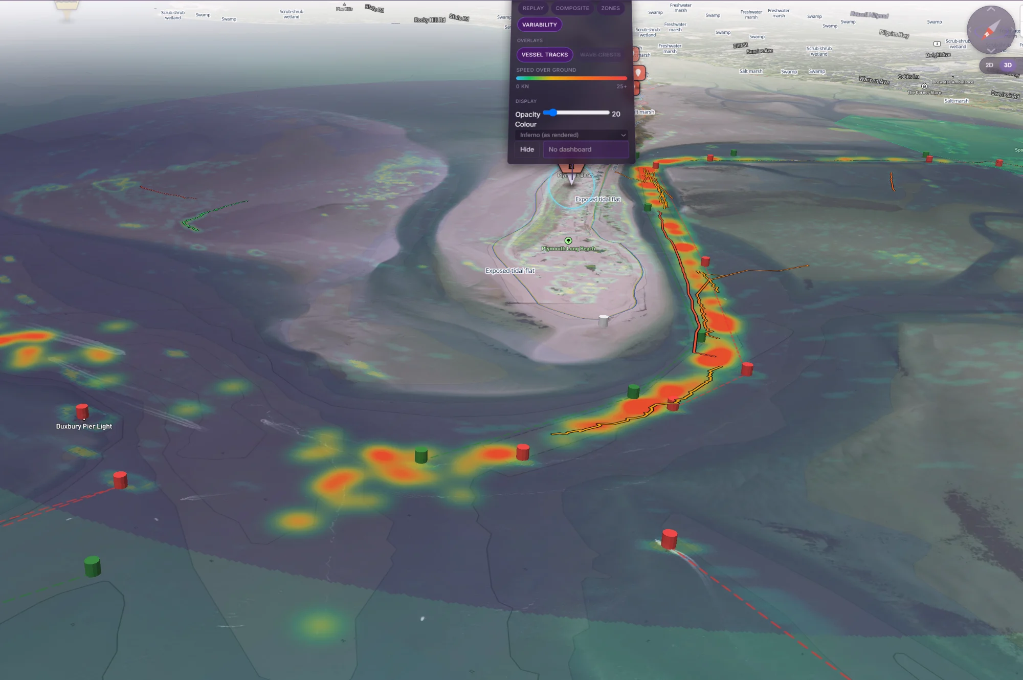 A radar variability heat map along Plymouth Long Beach in CUMULUS